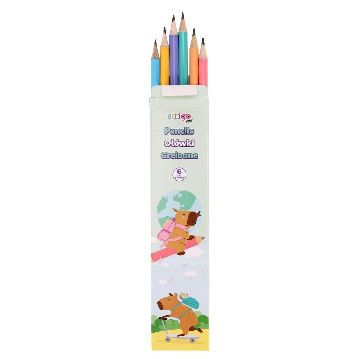 Ołówki pastelowe HB z gumką - Capybara, 6 szt. (SSC501)
