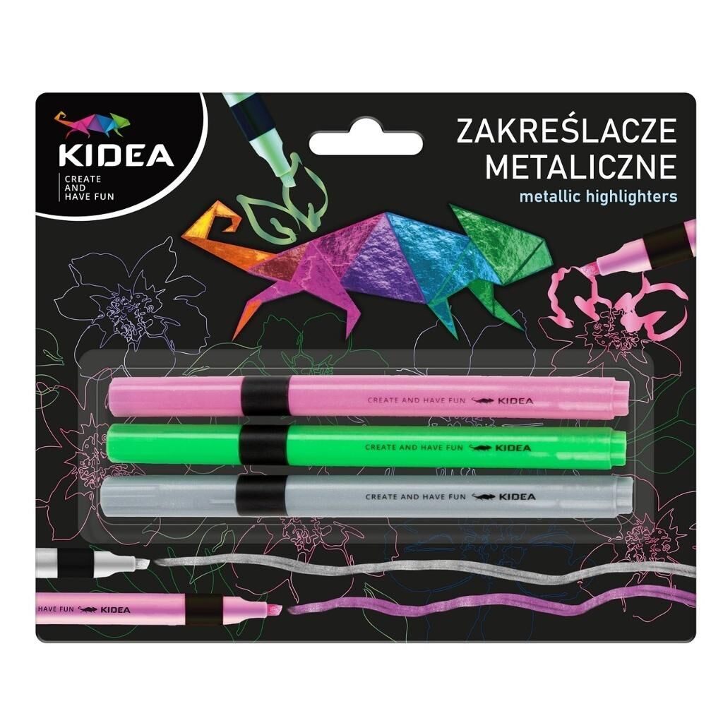 Zakreślacze metaliczne 3szt KIDEA