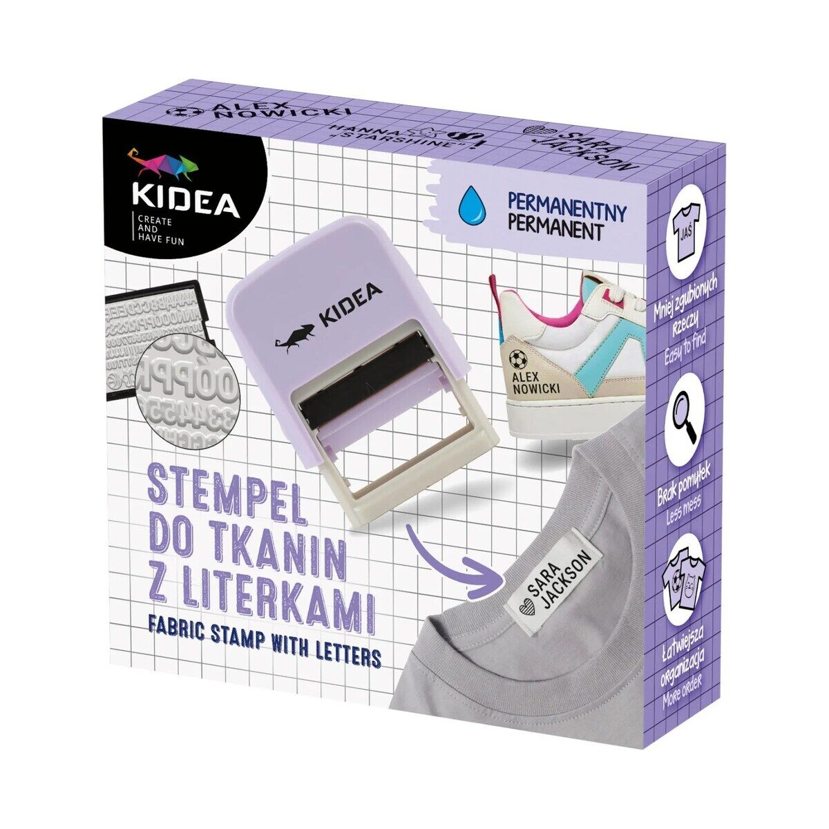 Stempel do tkanin z literkami Kidea