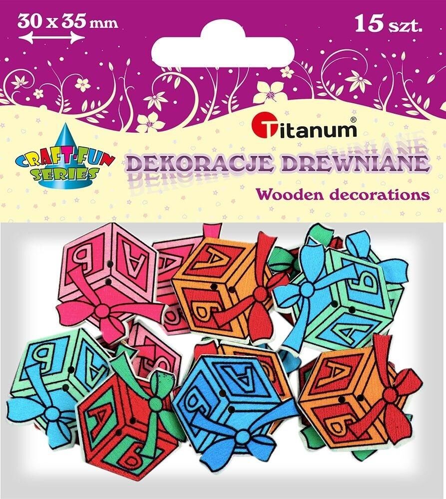 Dekoracje drewniane/guziki, 15 szt. - prezenty (307730)