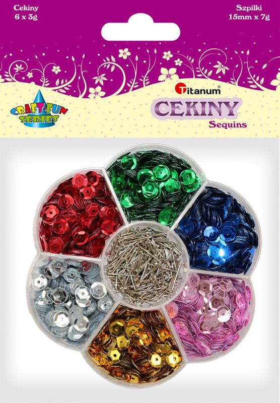 Cekiny okrągłe 7mm 6x4g, szpilki - metaliczne (339502)