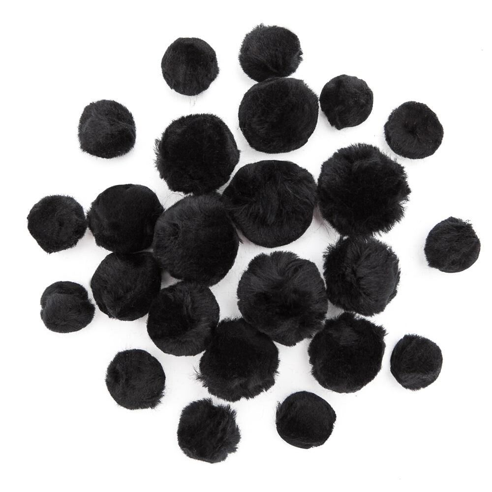 Pompony Akrylowe - Czarne Mix 24 szt.