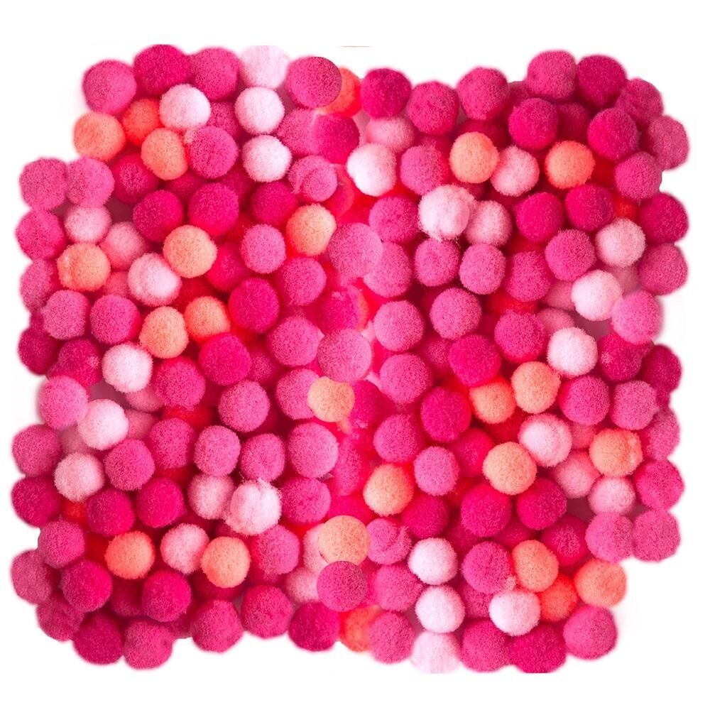 Pompony poliestrowe 1 cm mix różowy, 120 szt. (KSPO-027)