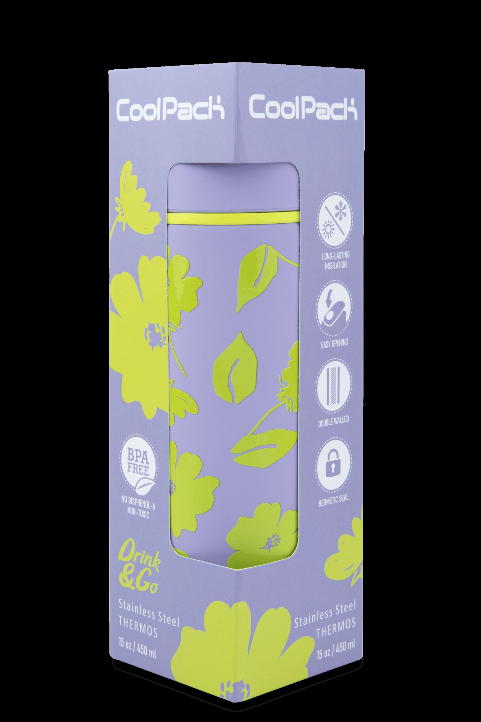 Bidon 450ml metalowy z kubeczkiem Coolpack Vectis Flores Lila