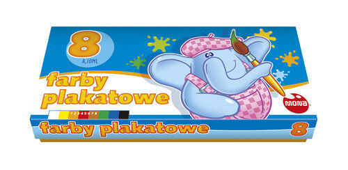 Farby plakatowe 8 intensywnych kolorów 10 ml