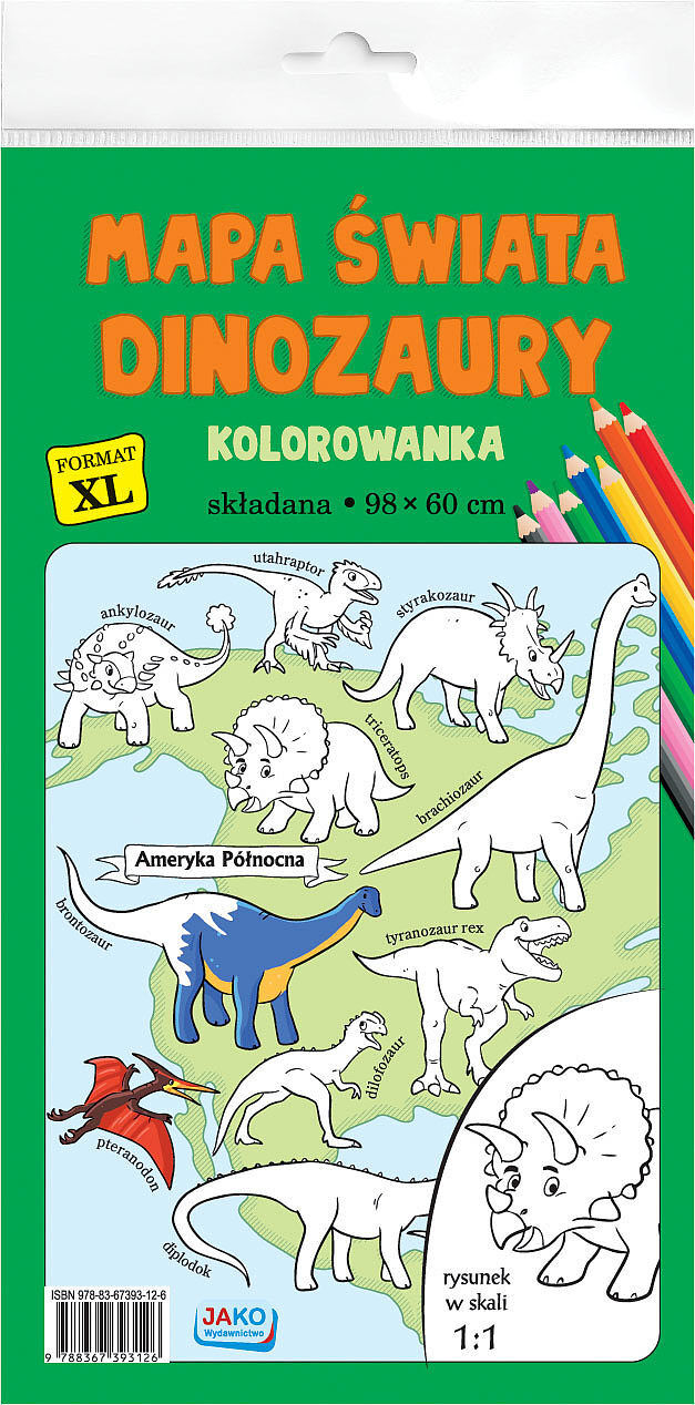 Kolorowanka xl mapa świata dinozaury - kolor