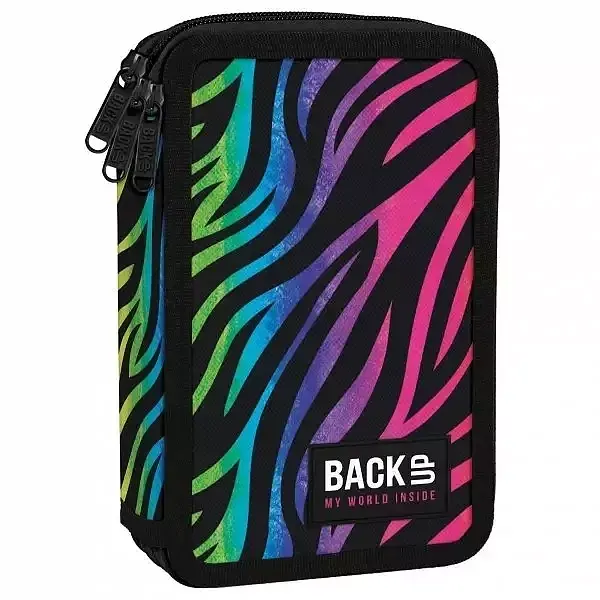 Piórnik 3-komorowy z wyposażeniem backup kolorowa zebra pb6ew35