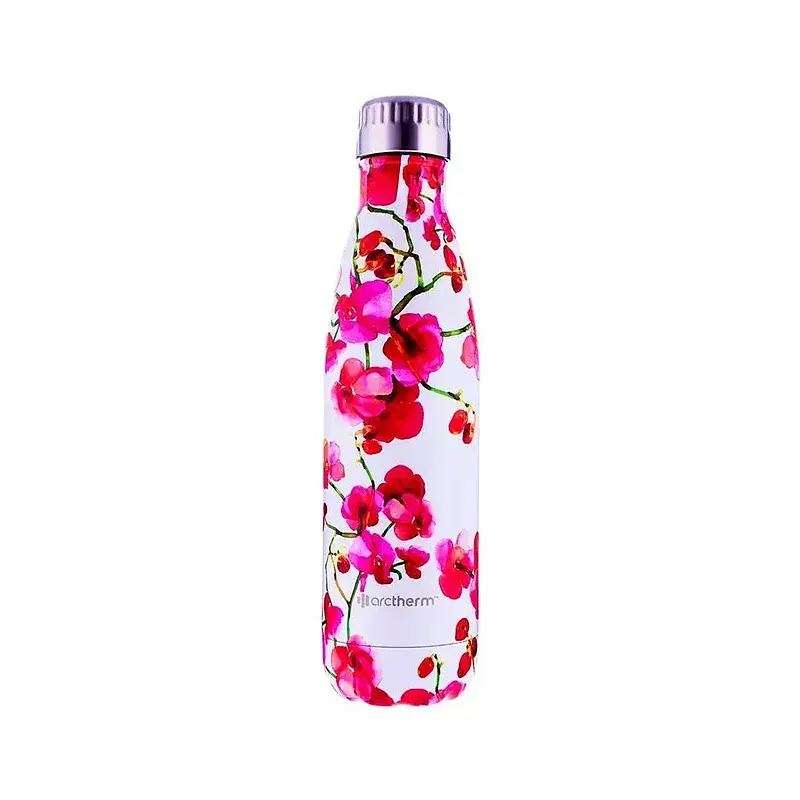 Butelka termiczna wzór biały w czerwone kwiaty 500ml