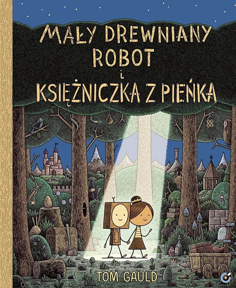 Mały drewniany robot i księżniczka z pieńka