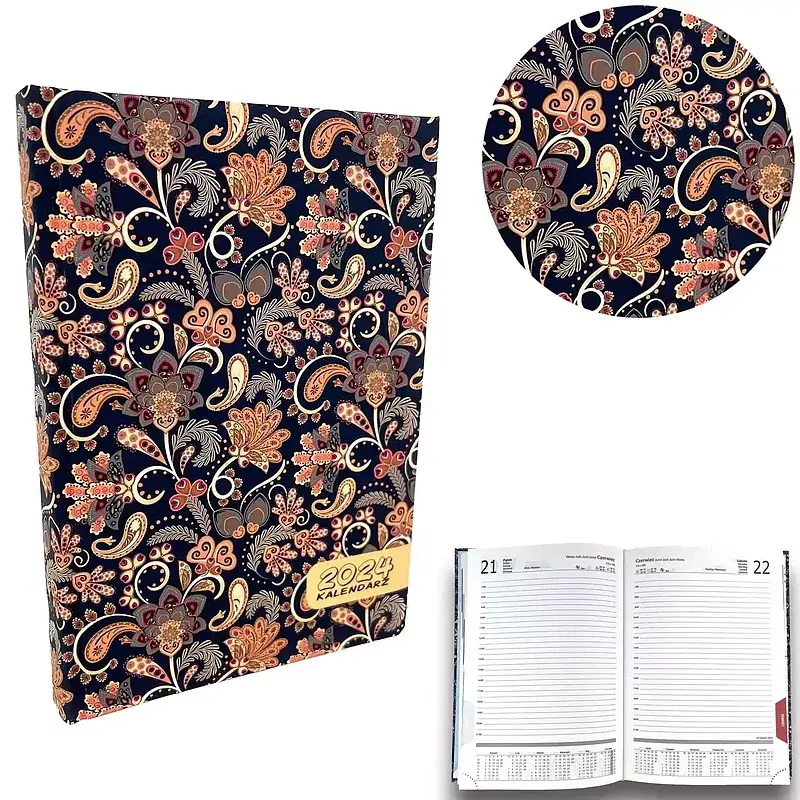 Kalendarz 2024 tygodniowy a5 dzienny soft touch paisley blue ev230012