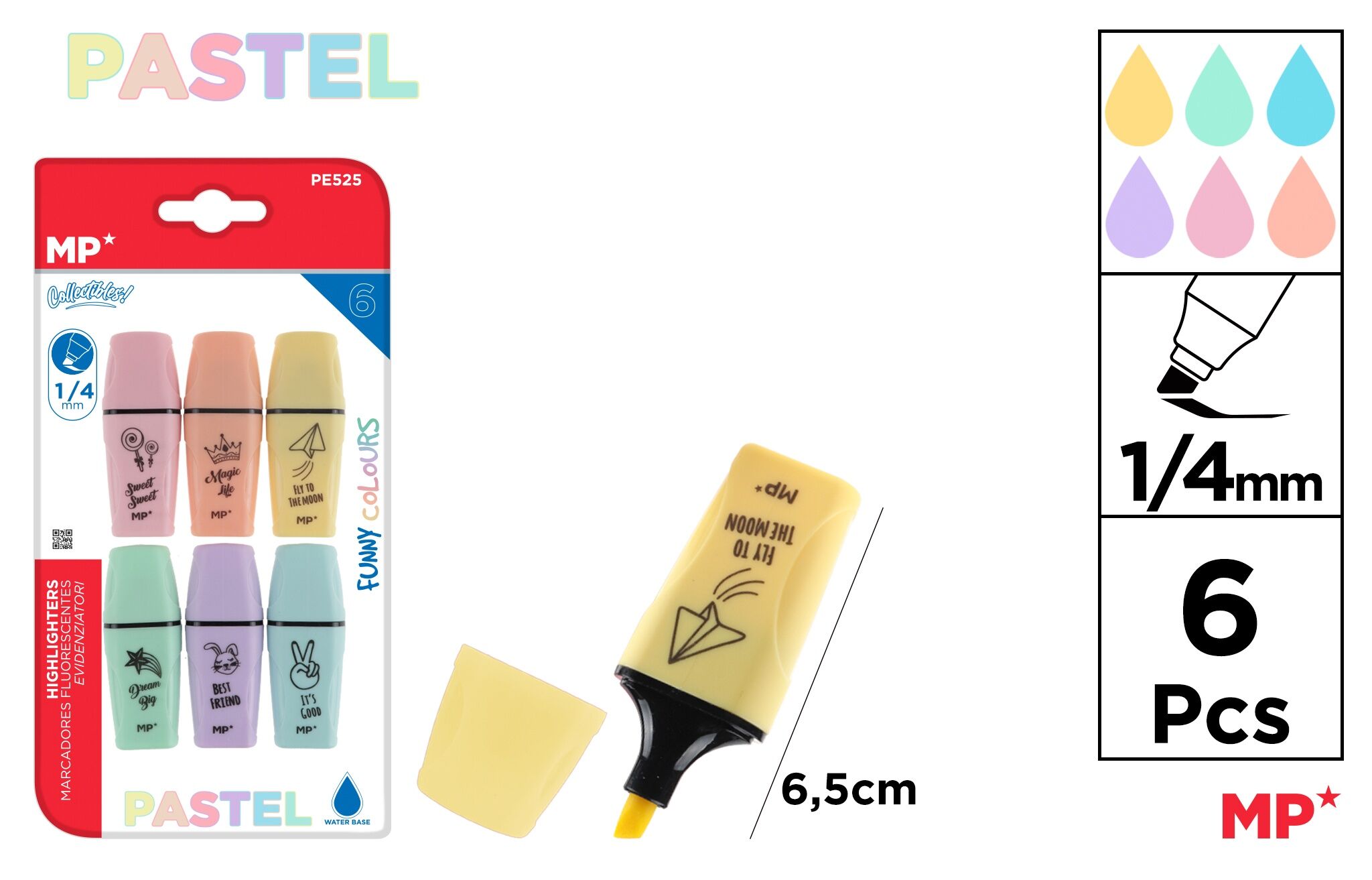 Zakreślacz MP pastelowy mini blister 6 kolorów