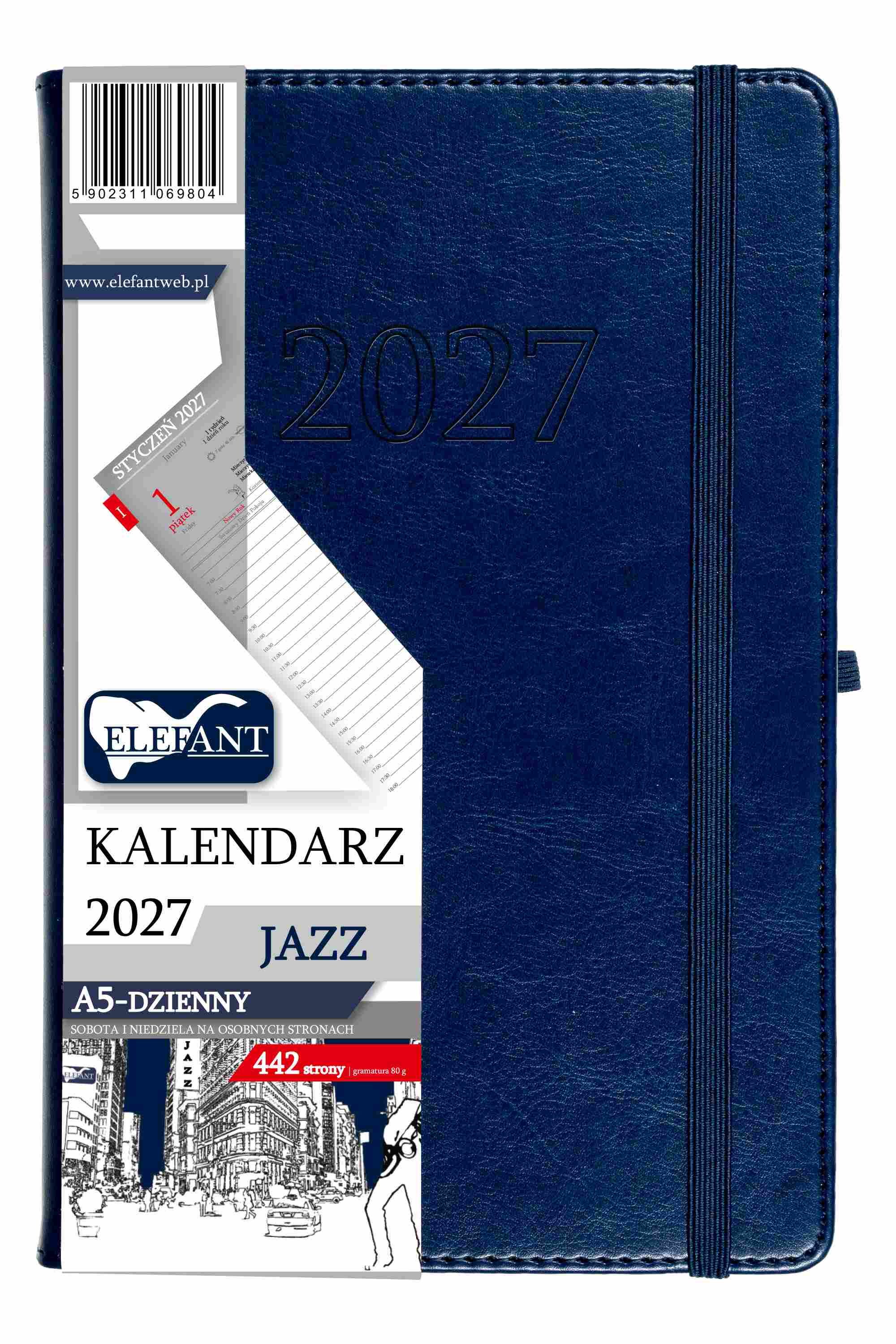 Kalendarz 2027 Jazz A5 dzienny granatowy