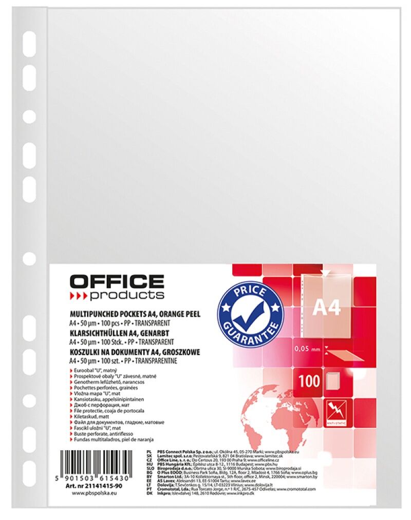 Paczka koszulki na dokumenty A4 Office Products PP groszkowe 50mikr. 100 sztuk