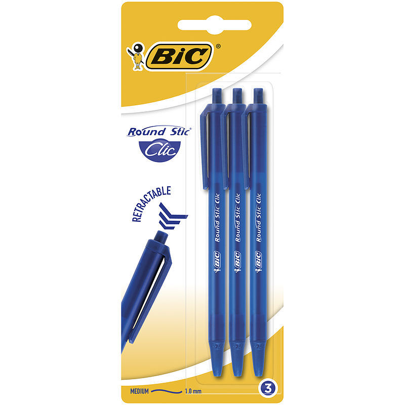 Długopis bic round stic clic niebieski blister 3szt