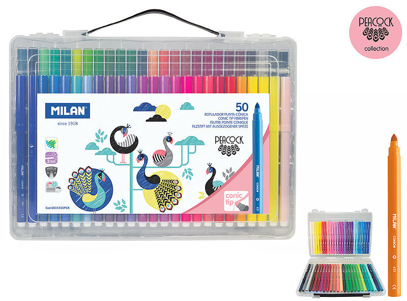 Flamastry milan 50 kolorów conic 631 peacock w plastikowej walizce