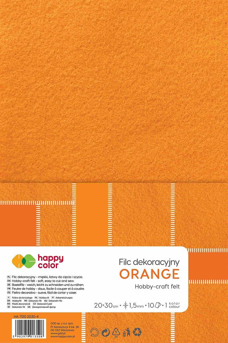 Filc dekoracyjny 20x30 cm 10 ark. Pomarańczowy happy color
