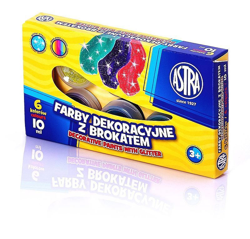 Farby dekoracyjne z brokatem 6 kolorów 10 ml