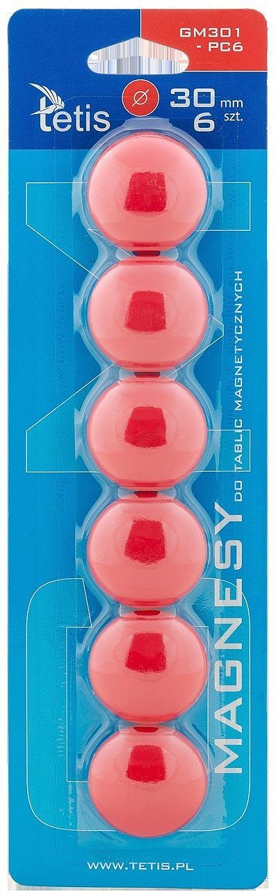 Magnesy do tablic tetis czerwone gładkie 30mm/6