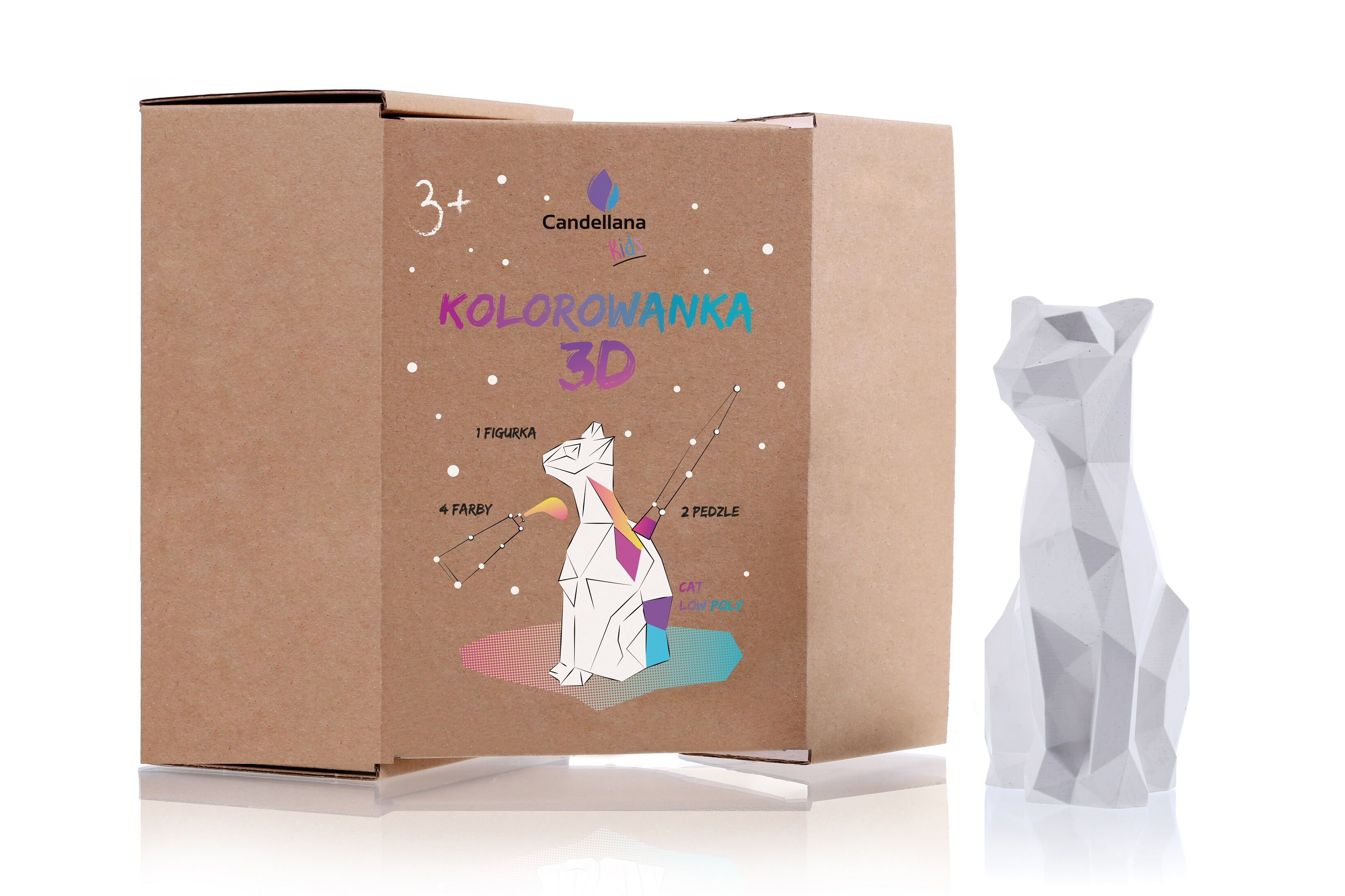 Kolorowanka 3D Kot Low Poly
