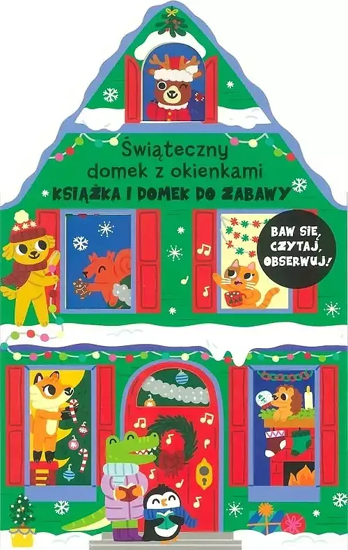 Książka i domek do zabawy. Świąteczny domek z okienkami