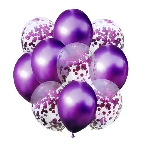 Zestaw balonów metalik z konfetti FIOLET