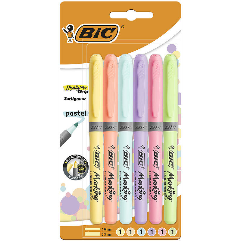 Zakreślacz bic highlighter grip pastel mix blister 6szt