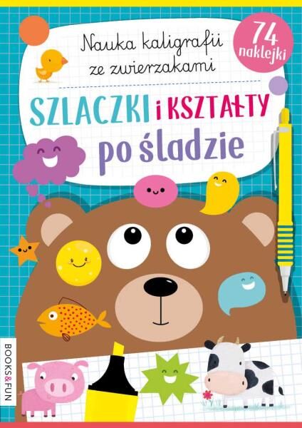 Szlaczki kształty po śladzie  nauka kaligrafii pieskami i kotkami