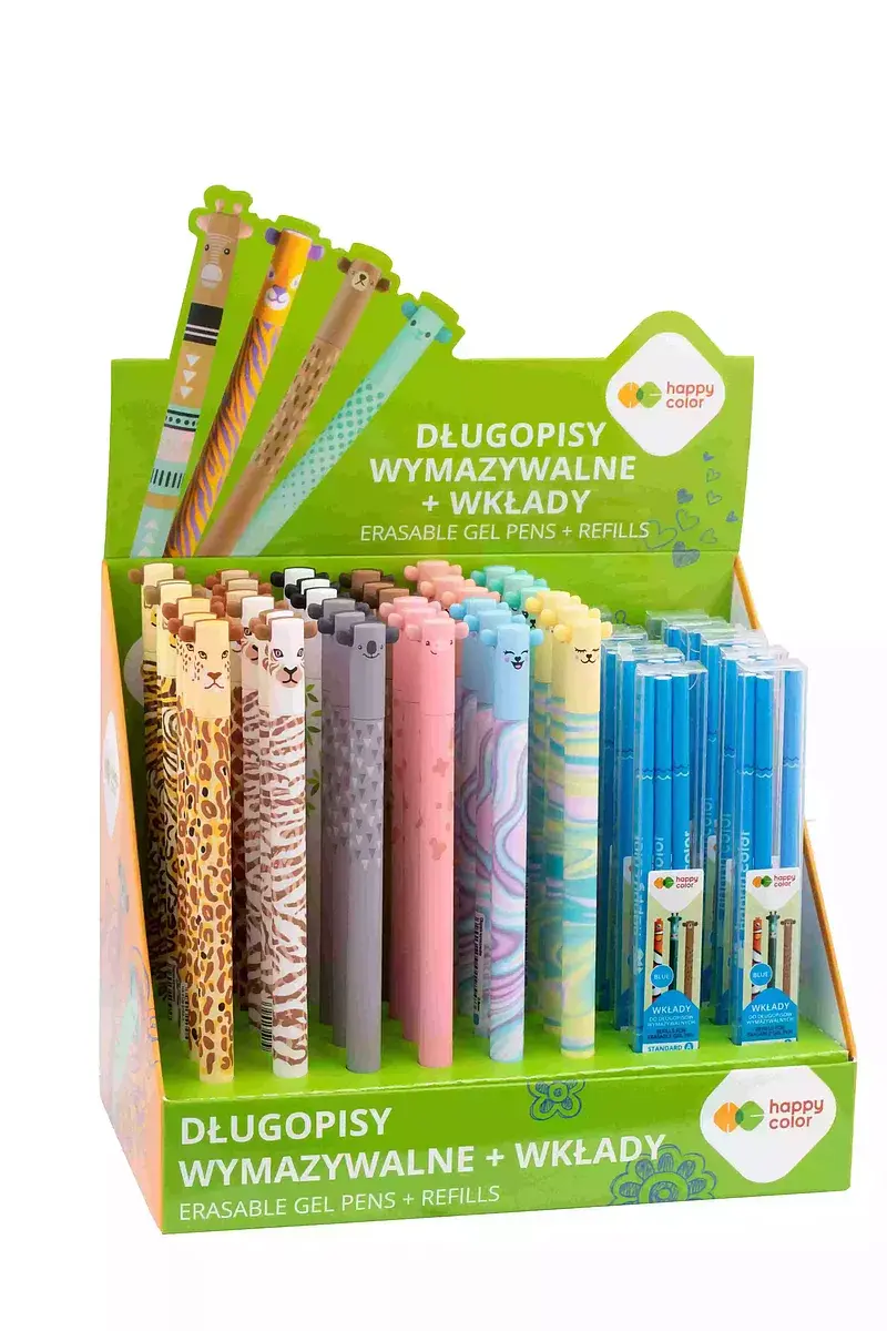 Display długopis wymazywalny uszaki mix 1 0. 5mm niebieski happy color 36 szt. + wkłady 12 etui