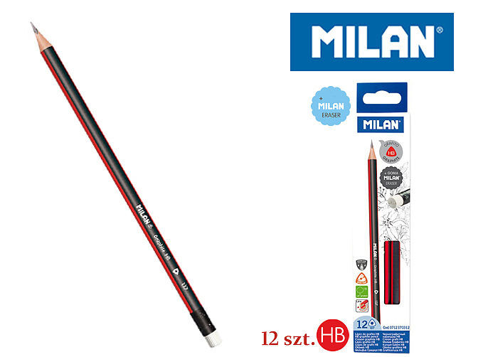 Ołówek milan trójkątny hb z gumką 12 sztuk