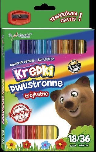 Kredki szkolne trójkątne dwustronne 18 sztuk 36 kolorów