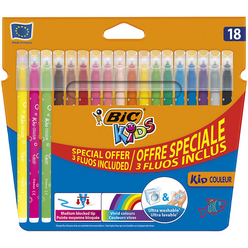Flamastry bic kids kid couleur fluo pudełko 15+3 kolory