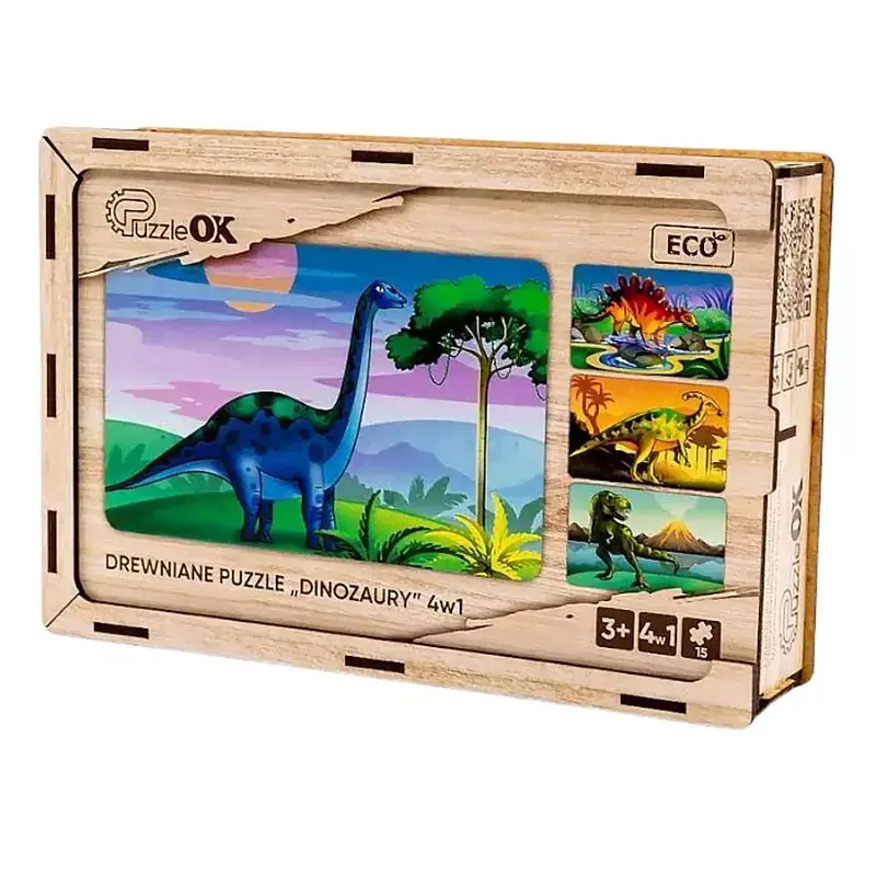 Puzzle 4w1 drewniane dinozaury