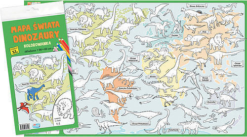 Mapa świata Dinozaury Kolorowanka XL-kolor 2 sztuki