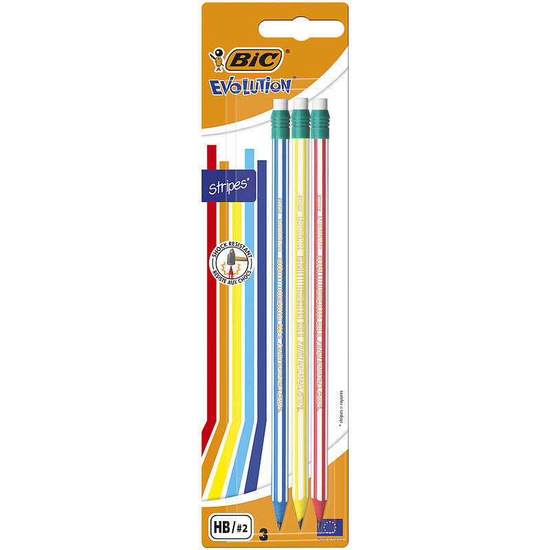 Ołówek z gumką bic evolution stripes 646 hb blister 3szt