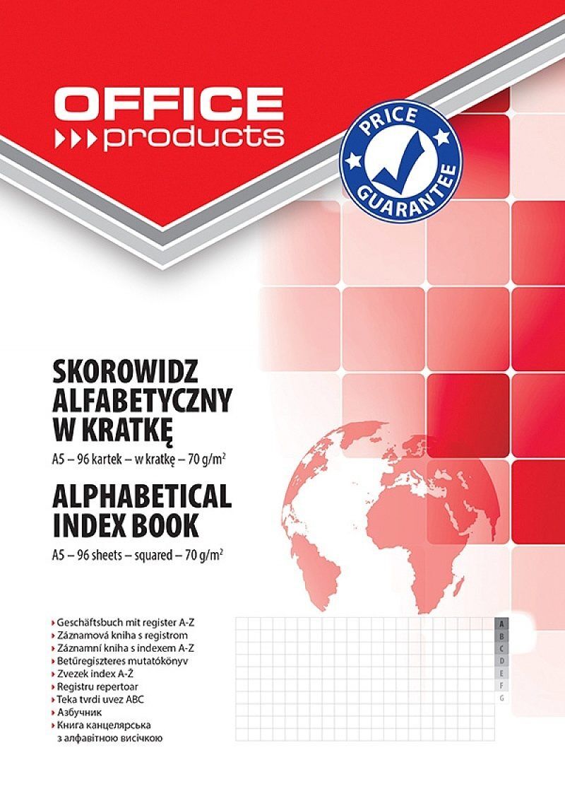 Skorowidz alfabetyczny a5 office products w kratkę 96 kart