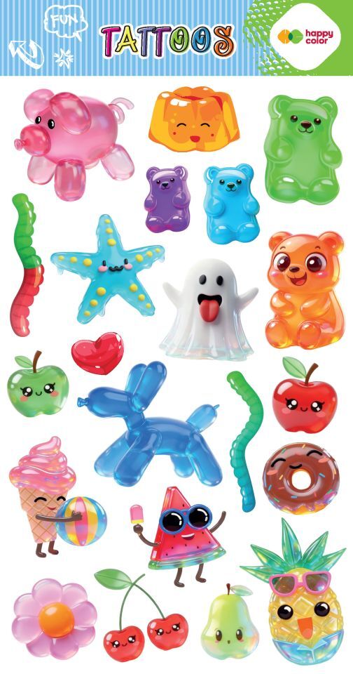 Tatuaże zmywalne JELLY FUN 100x200mm Happy Color