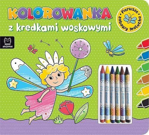 Kolorowanka z kredkami woskowymi. Pierwsze zabawy malucha. Książeczka zielona