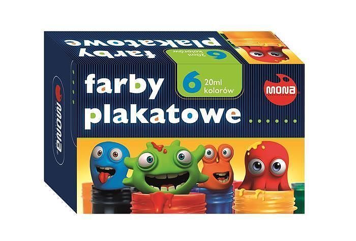 Farby plakatowe ekonomiczne mona 6 kolorów, 20 ml