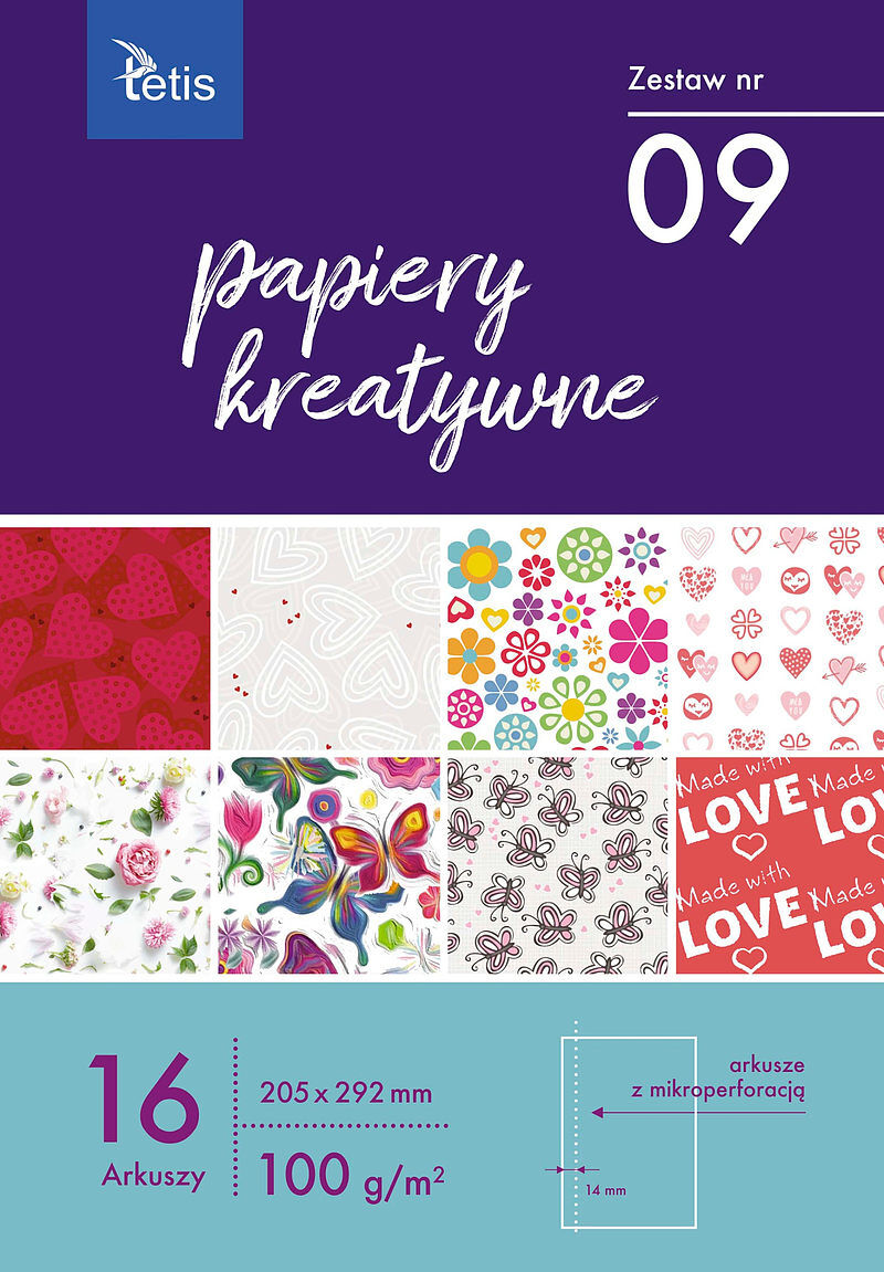 Papiery kreatywne zestaw 9 100g/m2 16 ark