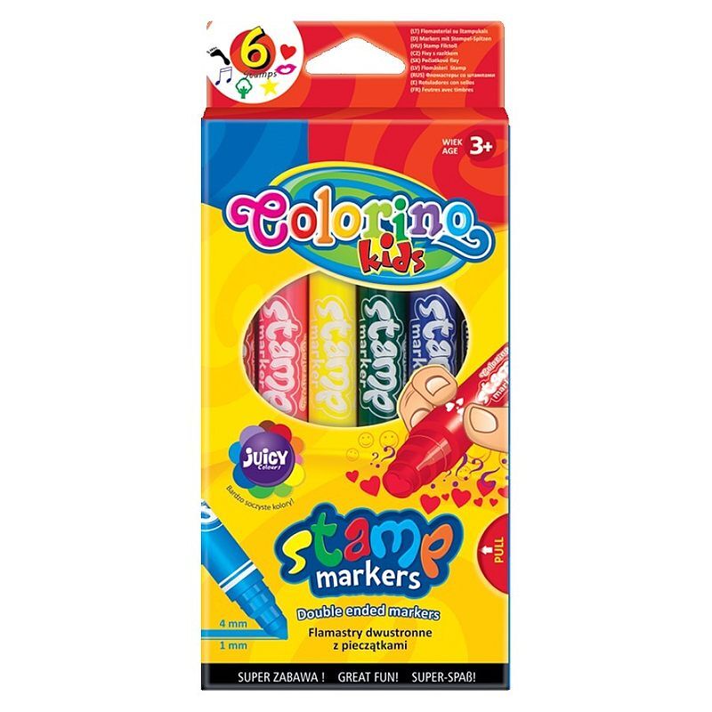 Flamastry colorino kids dwustronne z pieczątkami 6 kolorów