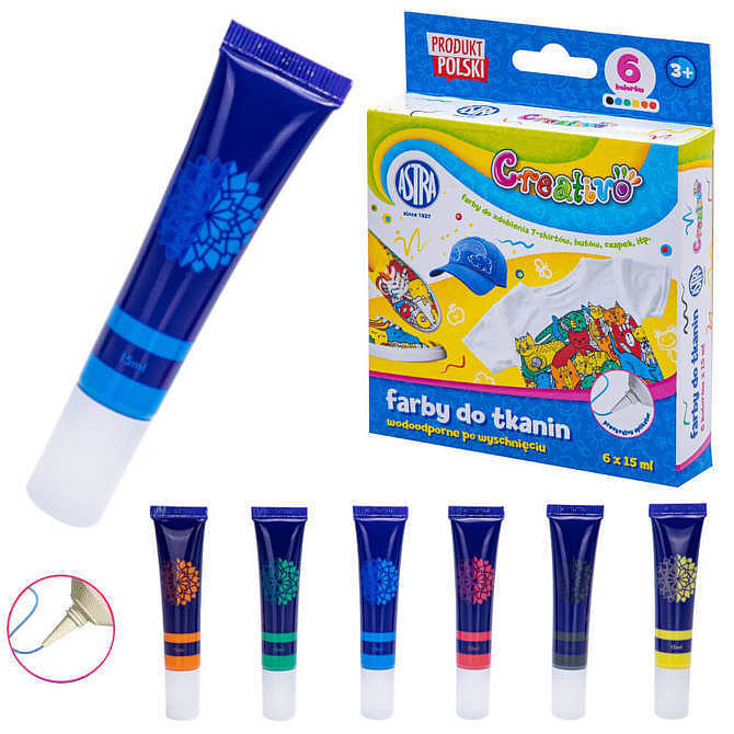 Farby do tkanin zestaw 6 x 15ml creativo astra