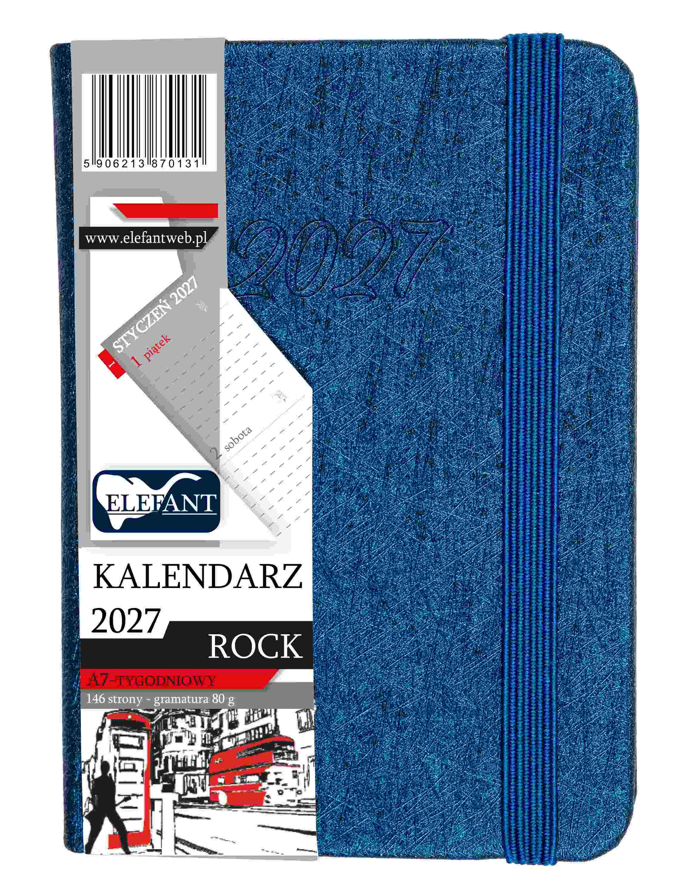 Kalendarz 2027 Rock A7 tygodniowy granatowy