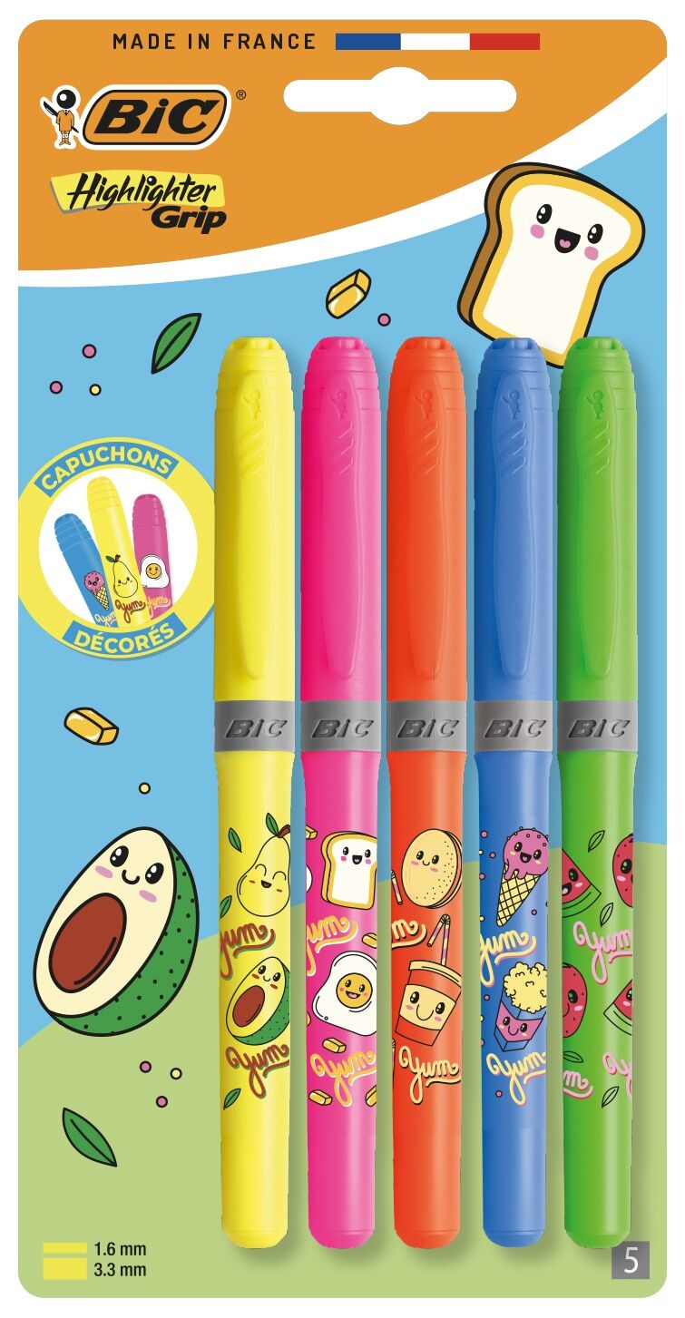 Zakreślacz BIC Neon Kawaii Highlighter Grip blister 5 kolorów