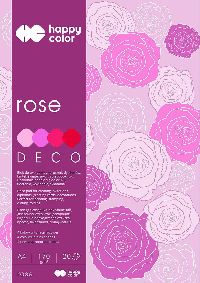Blok happy color deco rose a4 4 kolorów 20 arkuszy, 170g, tonacja różowo-czerwona
