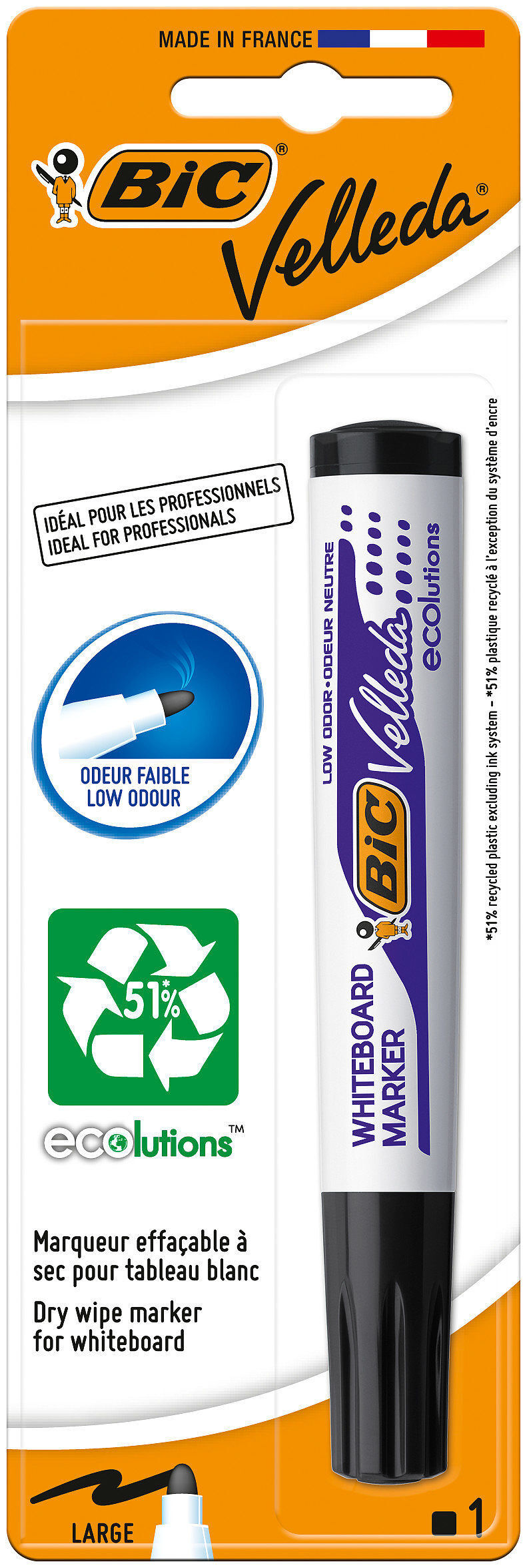 Bic velleda ecolutions 1701 marker suchościeralny czarny blister 1szt