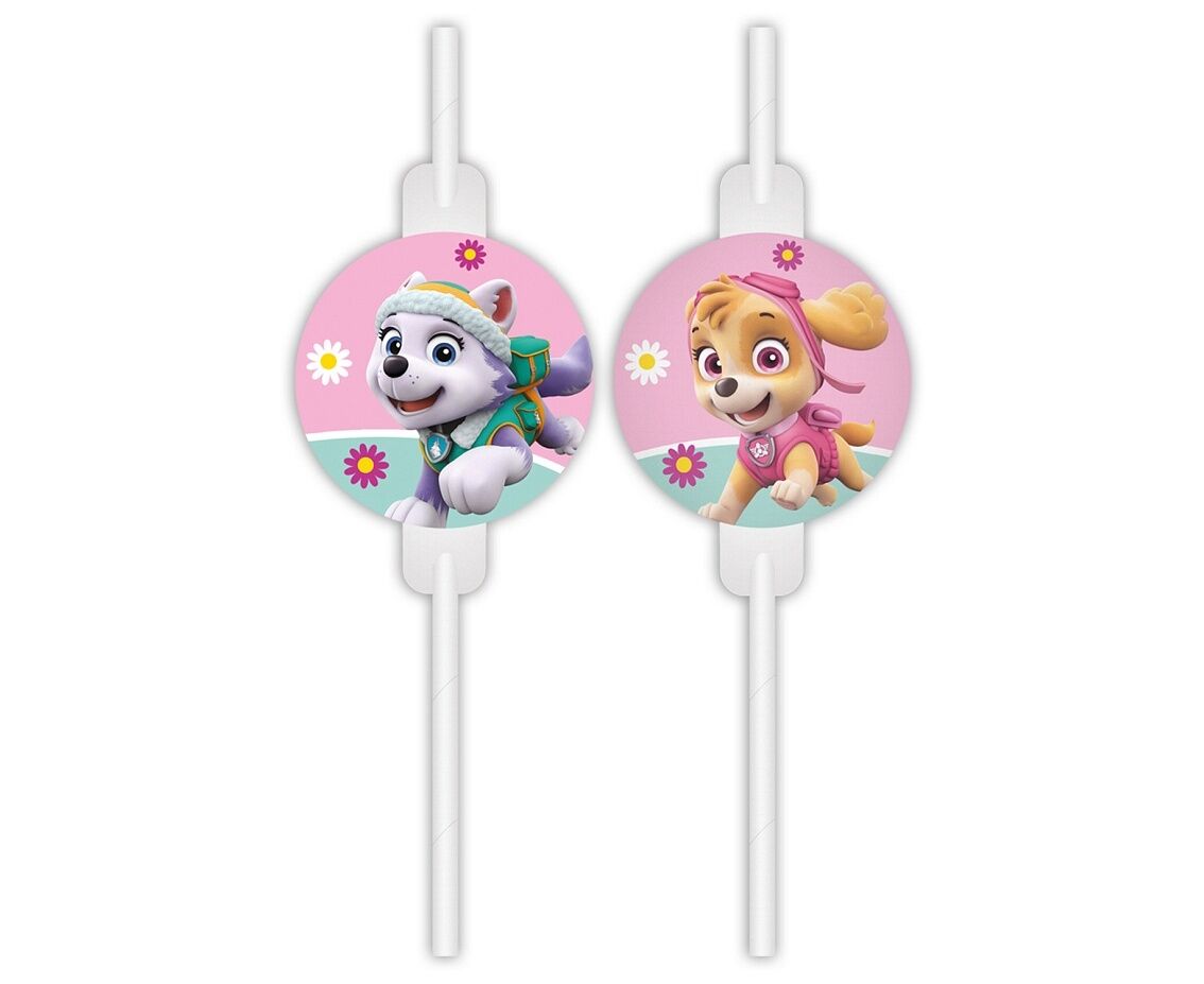 Słomki papierowe z medalionem Paw Patrol Skye & Everest 4 szt.