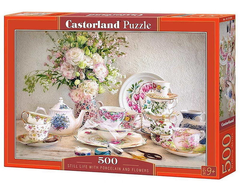 Puzzle 500 martwa natura z porcelaną i kwiatami b-53384
