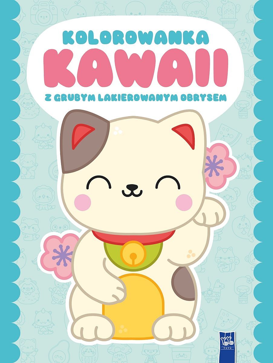 Kolorowanka Kawaii z grubym lakierowanym obrysem. Kot