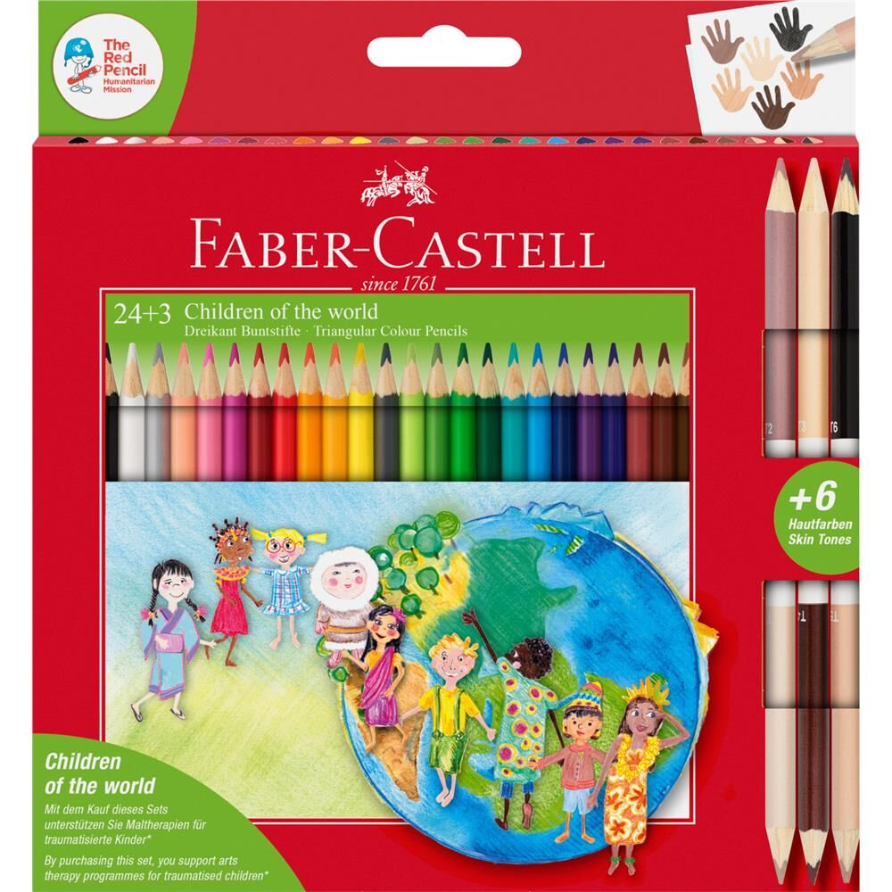 Kredki ołówkowe trójkątne Faber-Castell edycja Children Of The World 24 kolory + 3 kredki dwustronne