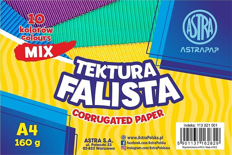 Tektura falista astra a4 mix 10 kol 160g zestaw